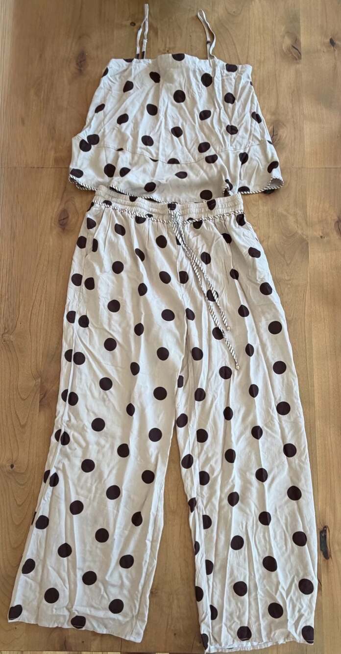 Entro Polka Dot Party Top and Wide Leg Pants Set Sz Large